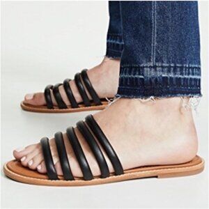 Madewell The Addie Slide Sandal Black Leather Open Toe Flat Summer Shoes Size 10